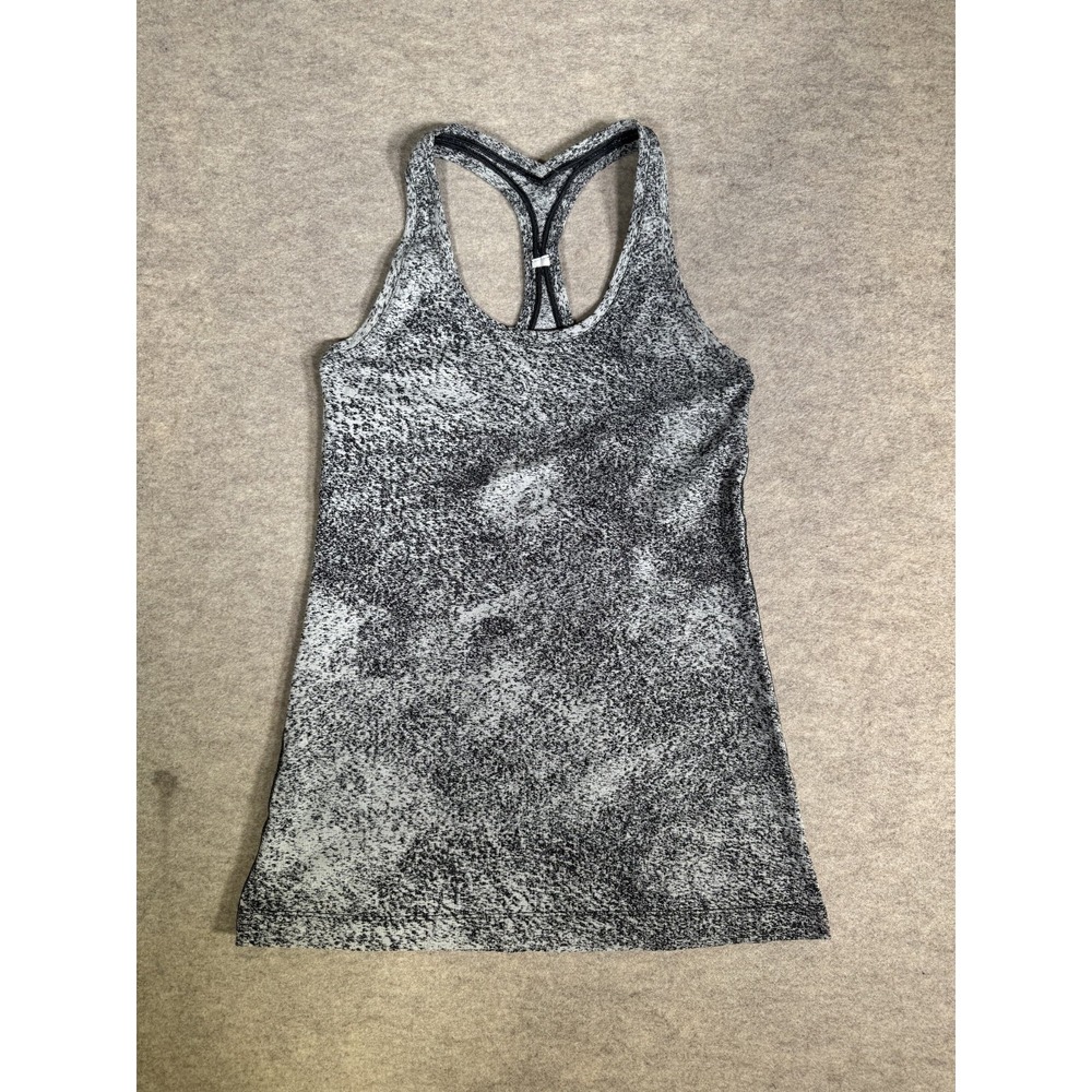 Lululemon Cool Racerback II Tank Top Womens White Black Luon Spray Sweat Wicking